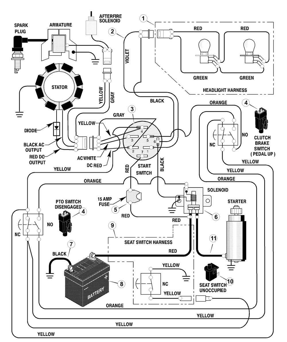 Electrical System Diagram and Parts List for 465609X24A 2003 Briggs and Stratton Lawn Tractor